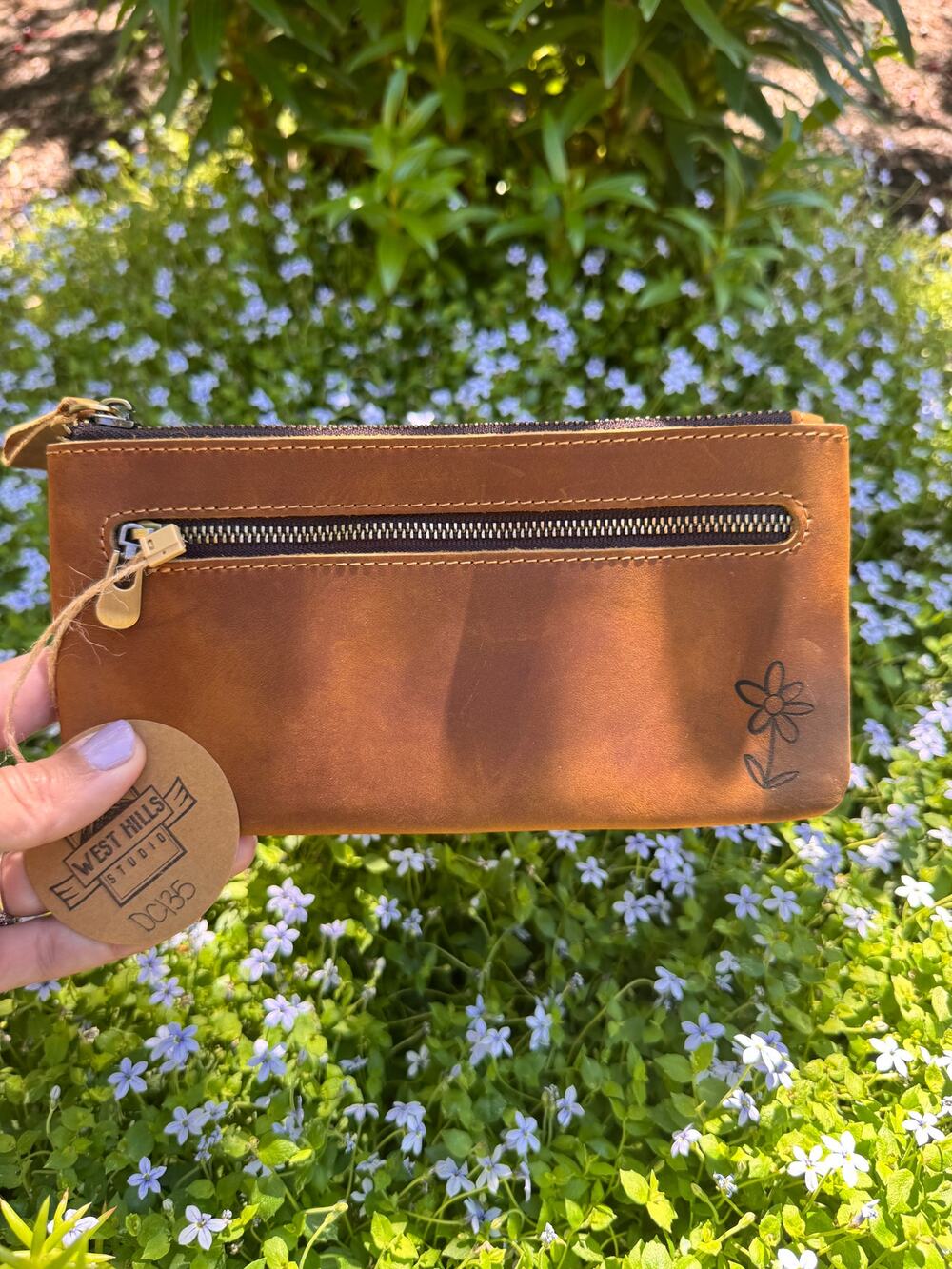 Genuine Leather Honey Brown Makeup Bag Artist Pouch Leather Wristlet Bag